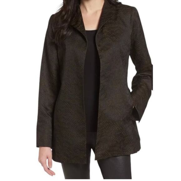 Eileen Fisher Jackets & Blazers - Eileen Fisher Womens Silk Jacket Small Black Jacquard Open Front Pockets Lined